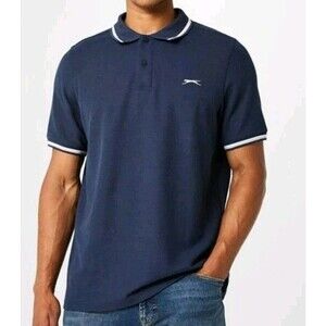 Slazenger Men's Shirt Size L Blue Short Sleeve Cotton Polo